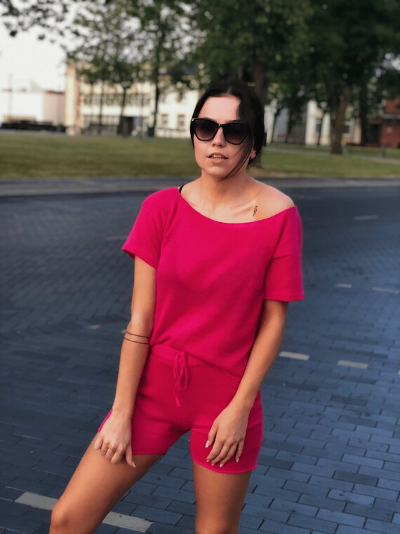 2 Pieces Knit Top \u0026 Shorts Set Casual 