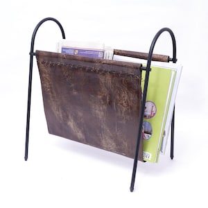 Leather Magazine Rack, Newspaper Holder, Laptop And Vinyl Record holder, Home Decor, Assemble Magazine Rack