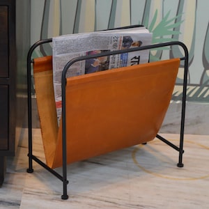 leather Magazine Rack, Newspaper Holder, Vinyl Record Holder, Living Room Storage Organiser Assemble Rack