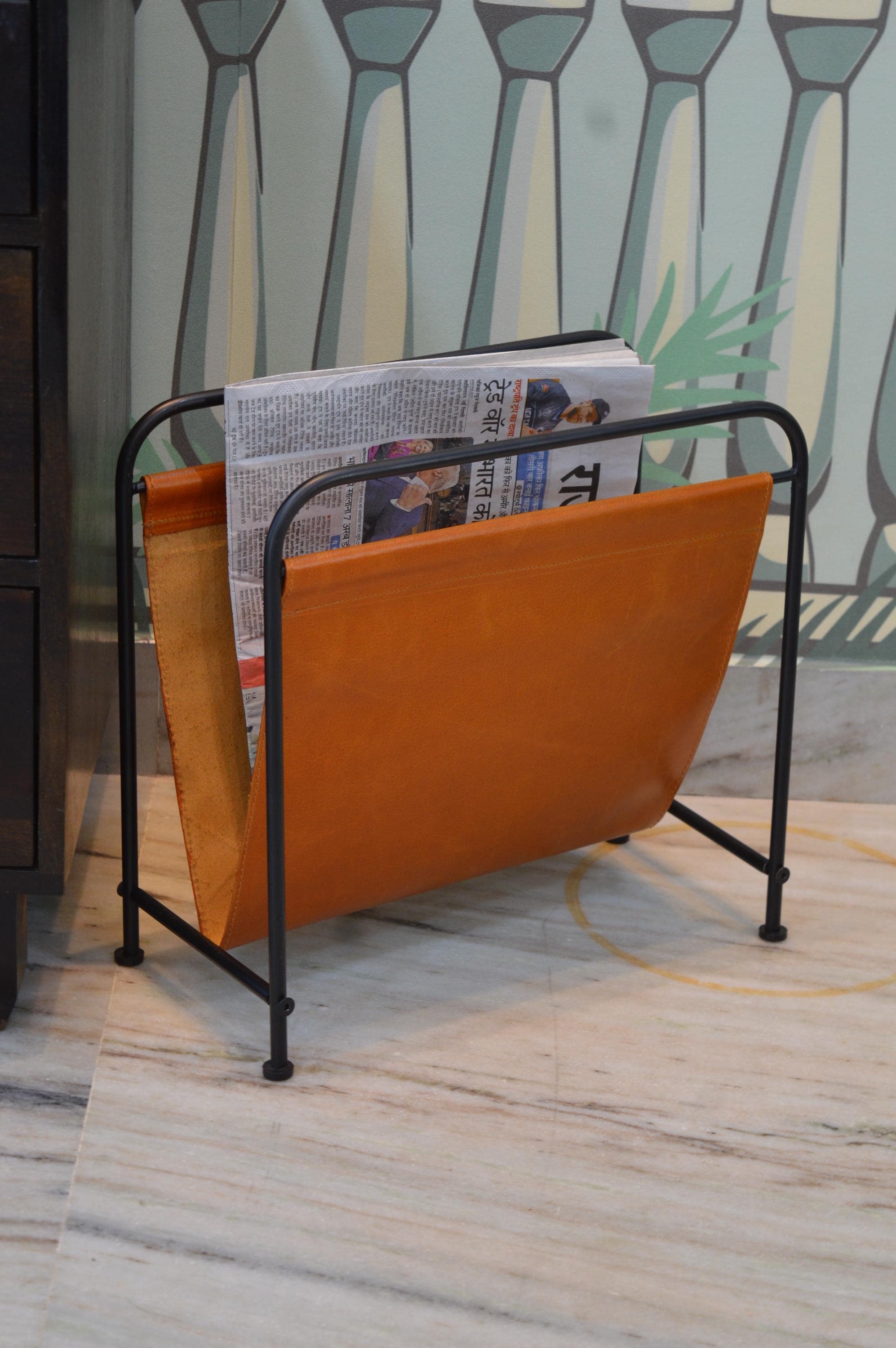 Tan Leather Magazine Rack: Living Room Newspaper & Vinyl Storage - Etsy
