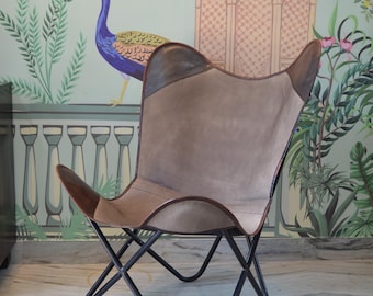 Leather Canvas Butterfly Chair: Foldable Iron Stand, Living Room Furniture