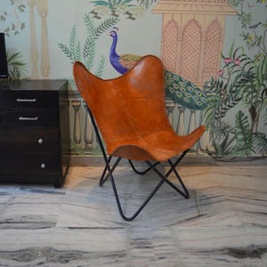 Leather Butterfly Chair, Tan Brown Color Relexing Chair, Home Decor Furniture