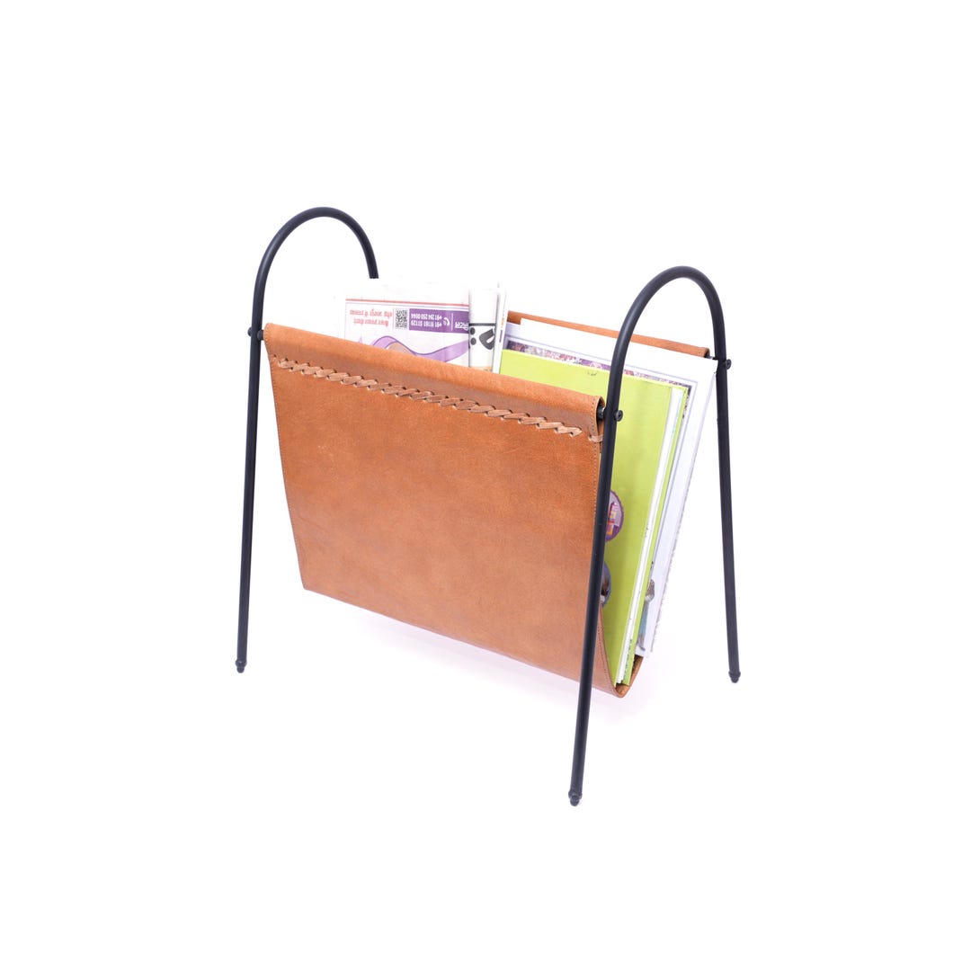Tan Leather Magazine Rack: Living Room Newspaper & Laptop Organizer - Etsy
