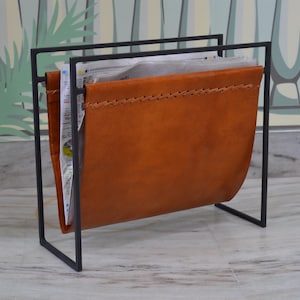 Leather Magazine Rack, News Paper Holder, Book Organiser And Basket, Vinyl Record Holder, Office Organizer