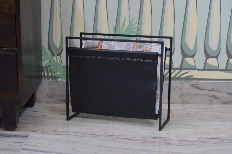 Metal Frame Magazine Rack Leather Magazine Rack: Matte Black Iron Frame, Modern Organizer - Etsy