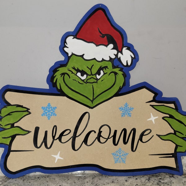 Grinch Welcome Sign cnc, laser and Cricut digital cut file DXF, SVG, PDF