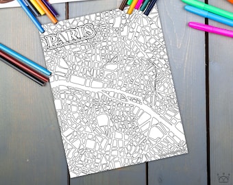 Paris Map Coloring Sheet | Romantic Coloring Sheet, Paris Coloring Book, Maps Coloring Sheets, Paris France Coloring