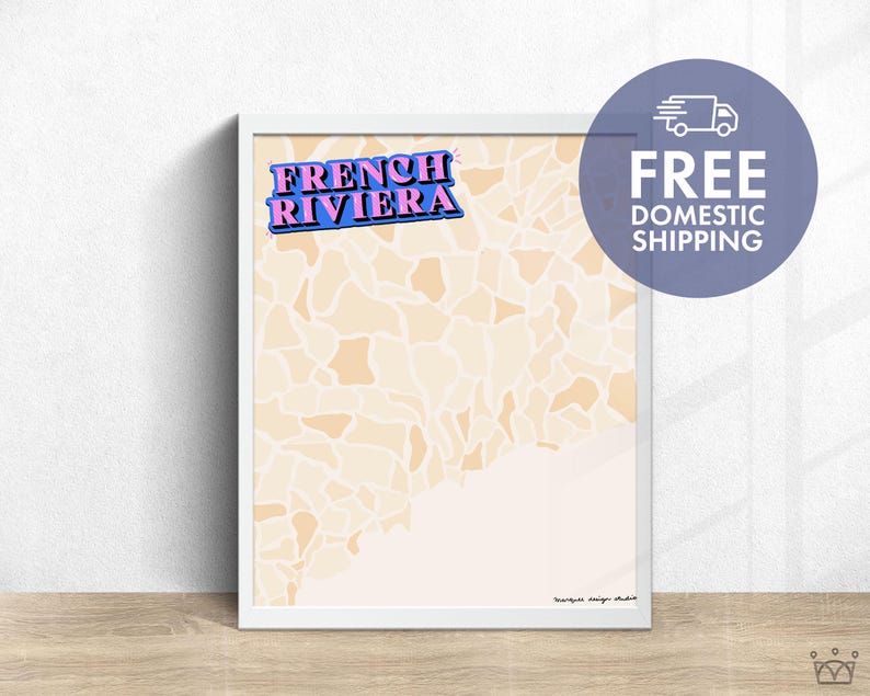 French Riviera Hand Drawn Map Print | Customized Map Gift, France Map ...