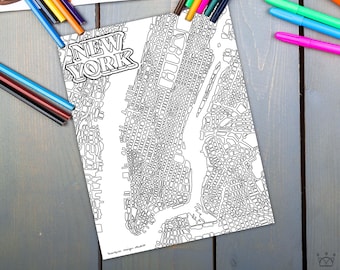 New York City Map Coloring Sheet | City Coloring Sheet, NYC Coloring Book, Maps Coloring Sheets, New York City Coloring