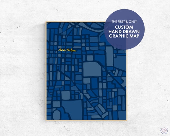 University of Michigan Hand Drawn Map Print Ann Arbor | Etsy