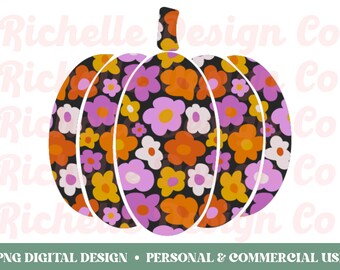 retro pumpkin png, floral pumpkin png, groovy pumpkin png, fall pumpkin png for tshirts, flower pumpkin png, floral halloween png, boho png