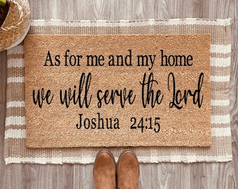 Christian Doormat,Joshua 24:15,Spring Decor,Front Porch Rug,Bible Verse,Cute Welcome Mat,Scripture Doormat,Front Door Rug