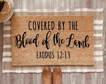 Covered by the Blood of the Lamb Doormat,Christian Bible Scripture Welcome Mat