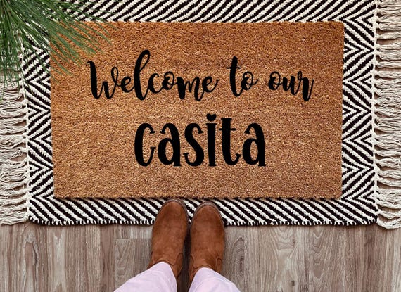 Welcome to our Casita Doormat, Spanglish Coir Mat, Front Porch Decor