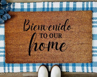 Bienvenido to Our Home Doormat: Hand-Painted Spanglish Coir Welcome Mat