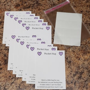 Complete Packaging Kit / Cards For 100 Pocket Hugs / 100 Cards - 100 Glue Dots - 100 Cellophane Bags
