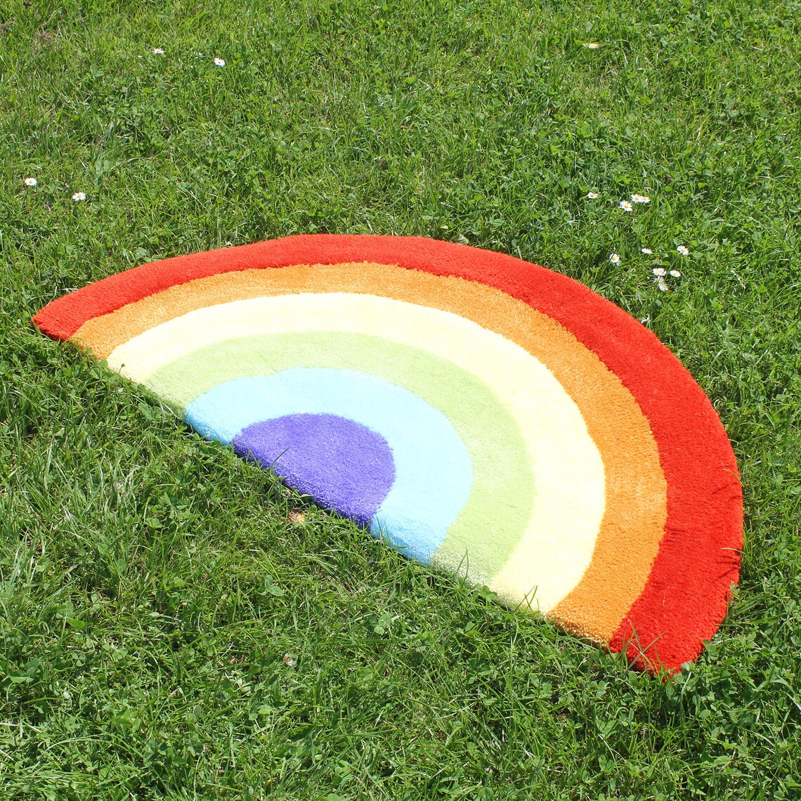 Handmade Rainbow Rug Kids Rug Kids Decor Cute Rug Cut Pile Etsy