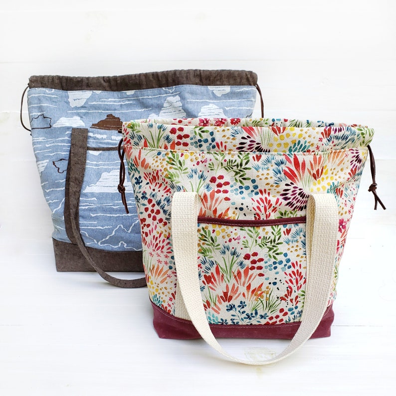 Toberman Tote Pattern, two sizes, sewing pattern, pdf pattern, project bag, lunch bag, organize, beach bag, diy, knitting bag. image 5