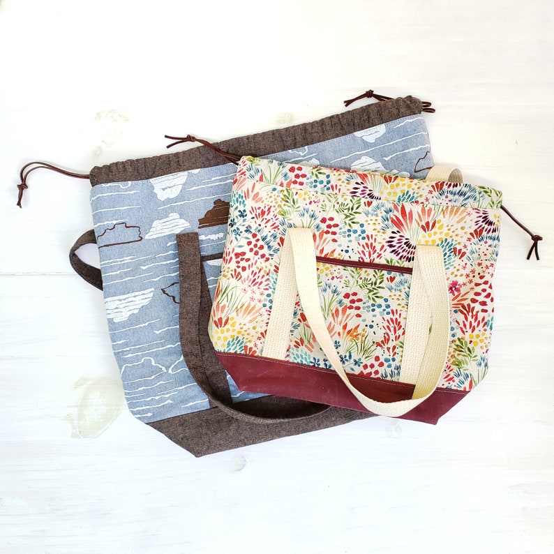 Toberman Tote Pattern, two sizes, sewing pattern, pdf pattern, project bag, lunch bag, organize, beach bag, diy, knitting bag. image 6