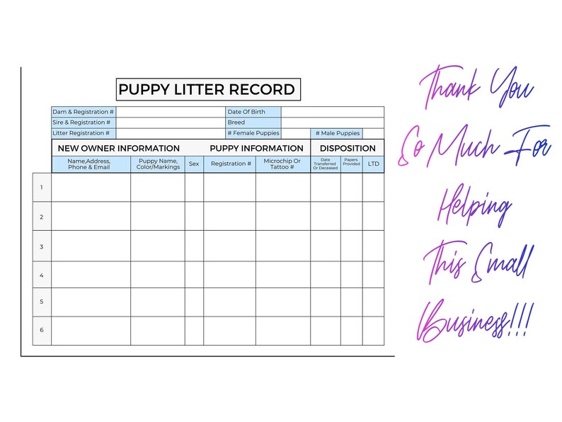 Puppy Litter Record Canva Template US Letter Size Printable PDF Editable Instant Download Puppy ...