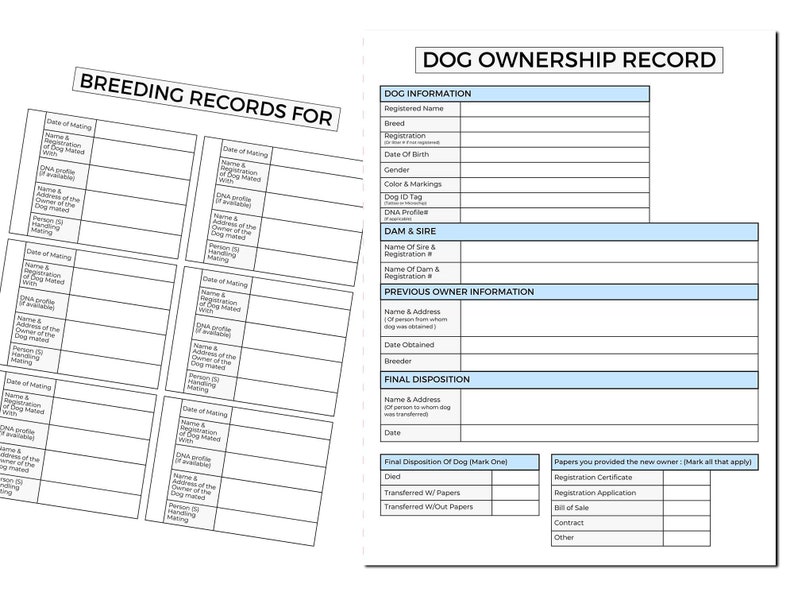 Dog Ownership Record and Breeding Records Canva Template US Letter Size ...