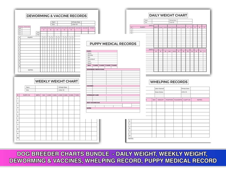 Dog Breeder Charts Bundle Canva Template US Letter Size Printable PDF ...