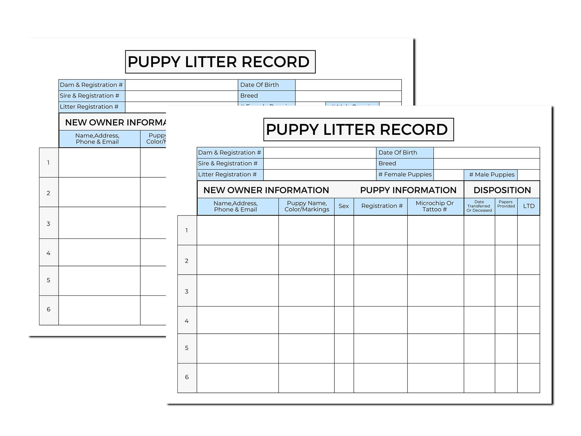 Puppy Litter Record Canva Template US Letter Size Printable PDF ...