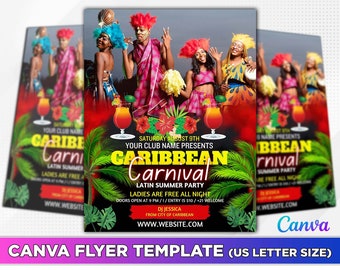 Caribbean Carnival Flyer Canva Template.