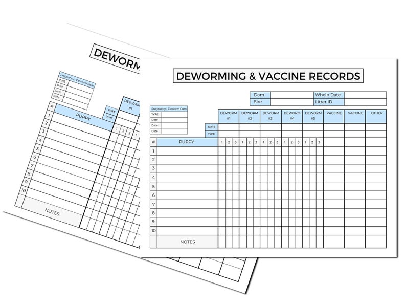Breeder Litter Record Deworming &amp; Vaccines Chart Canva Template US ...