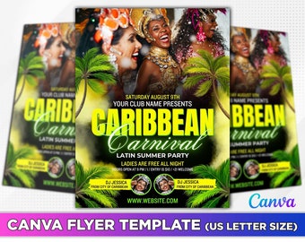 Caribbean Carnival Flyer Canva Template.