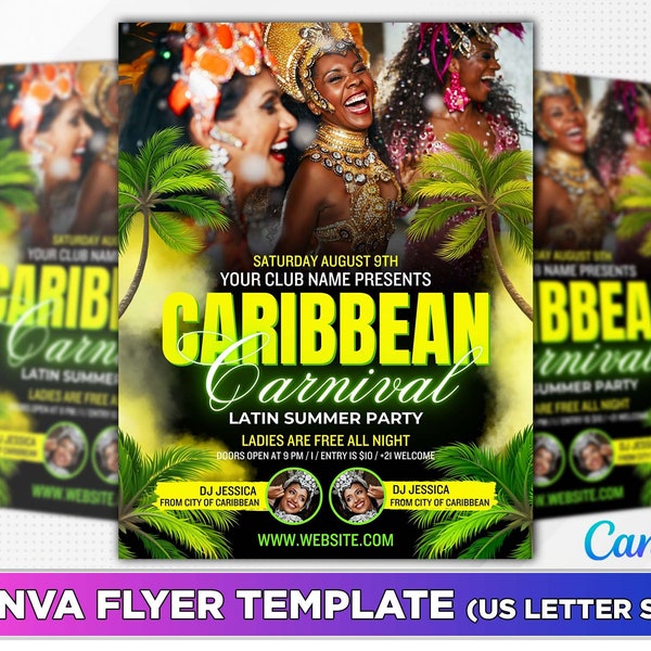 Caribbean Carnival Flyer Canva Template.