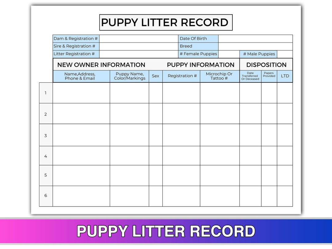 Weekly Puppy Weights Chart Breeder Litter Records Forms Canva Template US  Letter Size Printable PDF Editable Instant Download. 