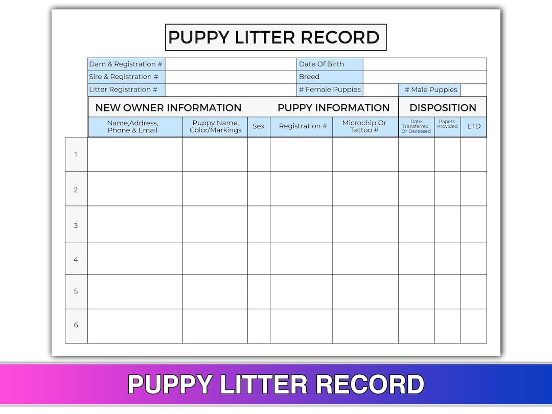 Weekly Puppy Weights Chart Breeder Litter Records Forms Canva Template US  Letter Size Printable PDF Editable Instant Download. 