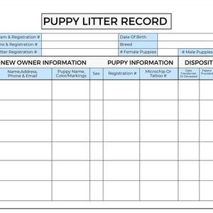 Puppy Litter Record Canva Template US Letter Size Printable PDF Editable Instant Download Puppy ...