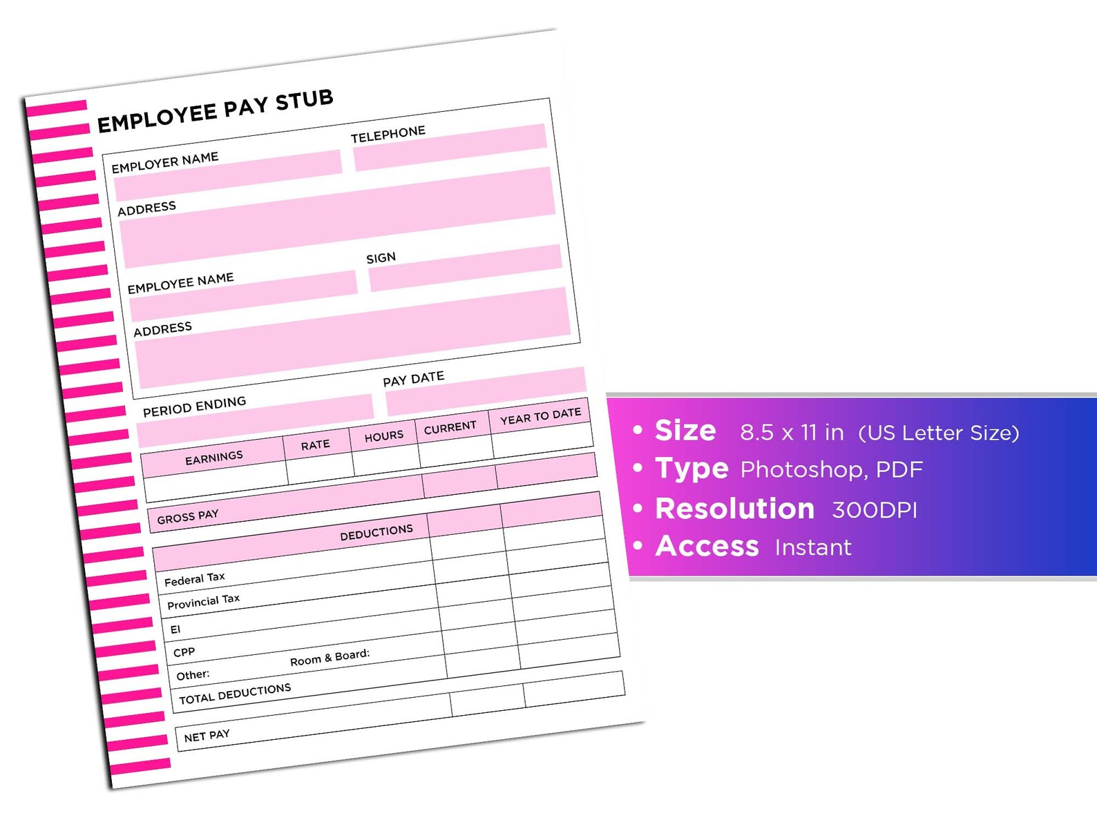 Blank Check Stubs Template DIY Payroll for Small Businesses. - Etsy