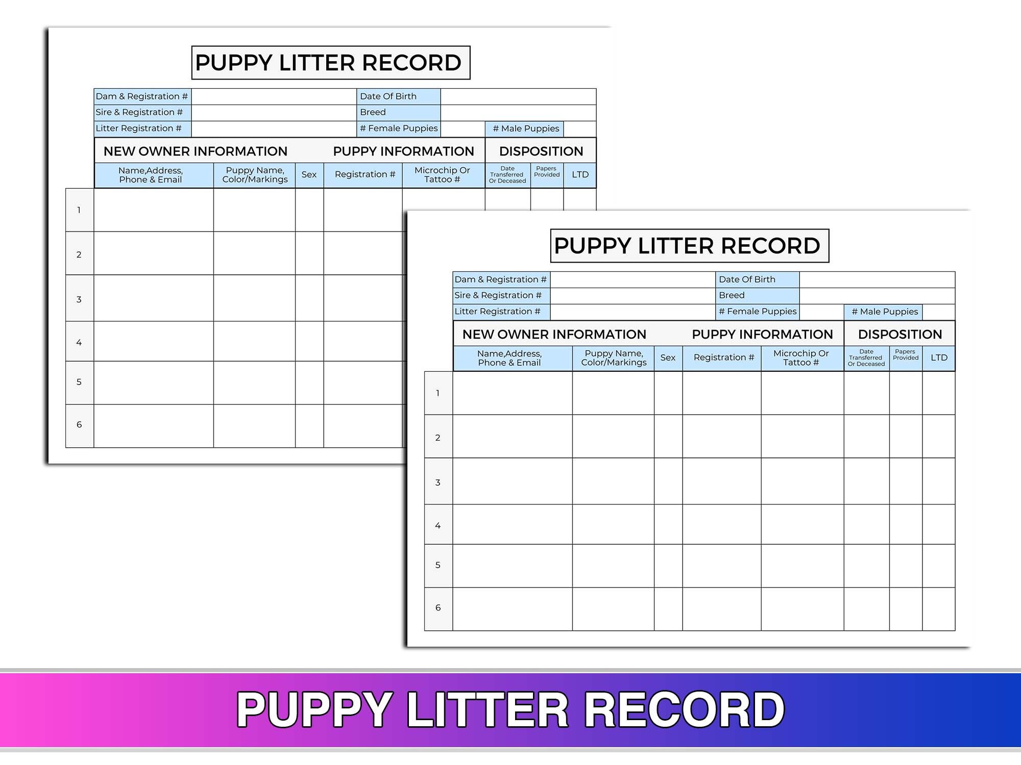 Puppy Litter Record Canva Template US Letter Size Printable PDF Editable Instant Download Puppy ...