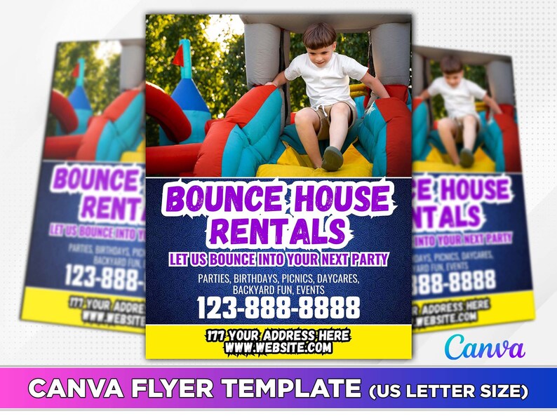 Bounce House Business Starter Pack Canva Template. Flyer, Postcard