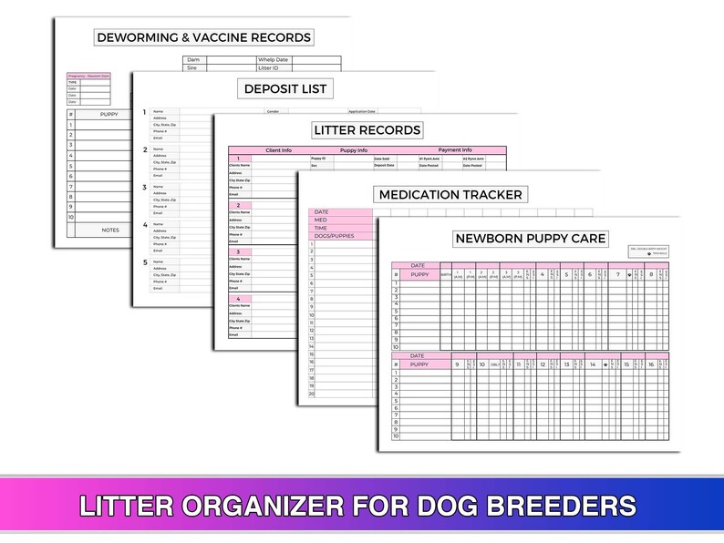 Dog Breeder Charts Bundle Canva Template US Letter Size Printable PDF ...