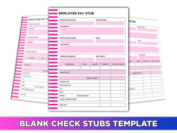 Blank Check Stubs Template DIY Payroll for Small Businesses. - Etsy