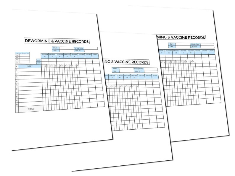 Breeder Litter Record Deworming &amp; Vaccines Chart Canva Template US ...