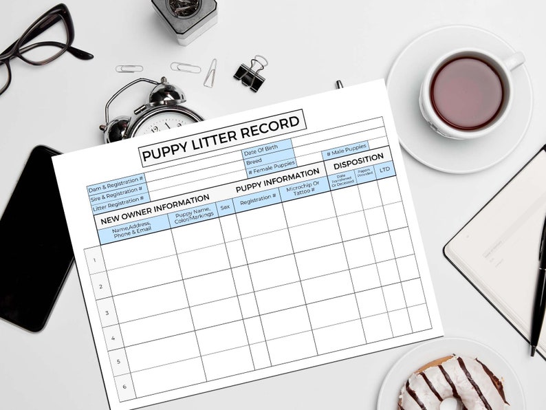 Puppy Litter Record Canva Template US Letter Size Printable PDF ...