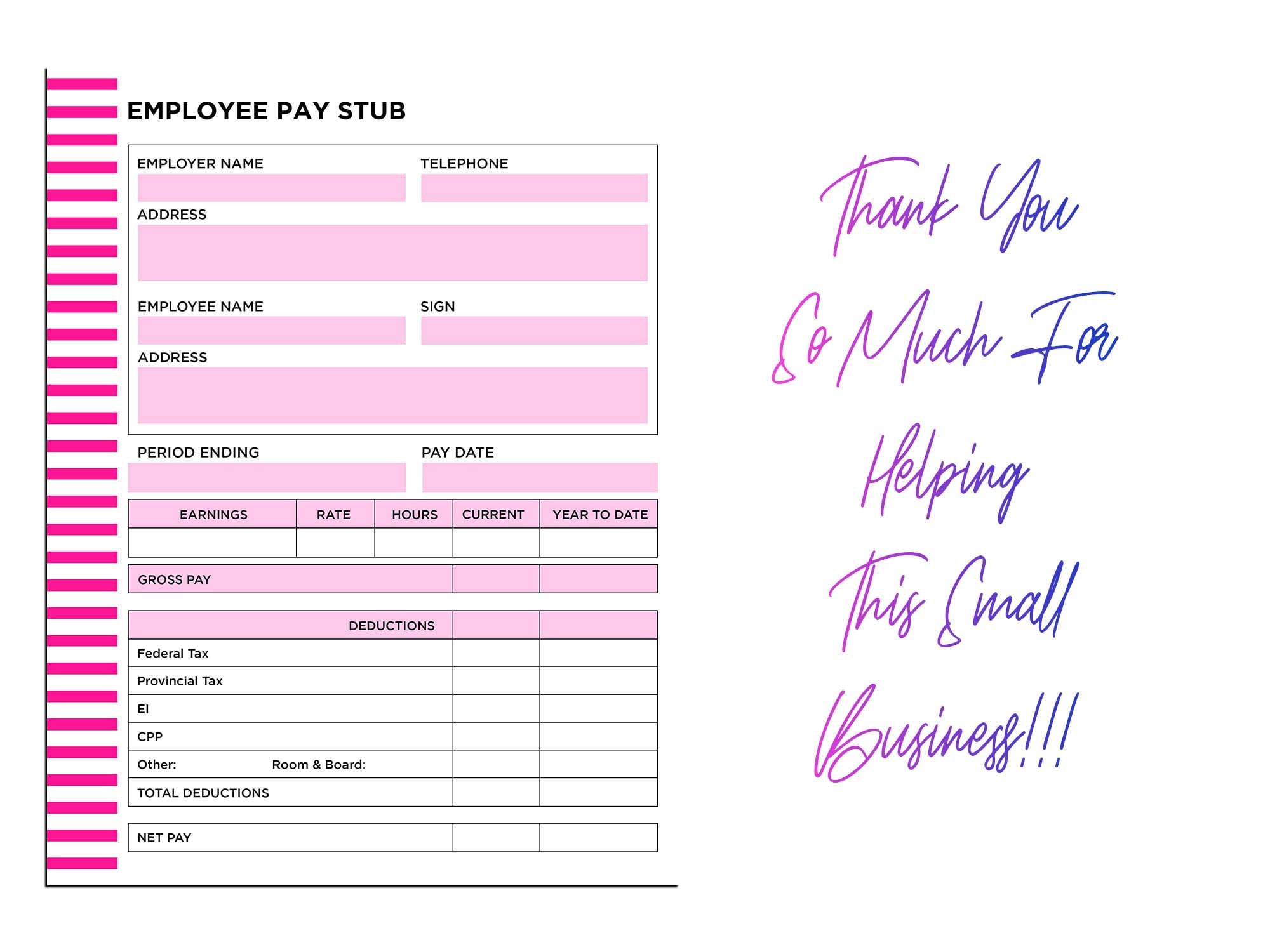 Blank Check Stubs Template DIY Payroll for Small Businesses. - Etsy