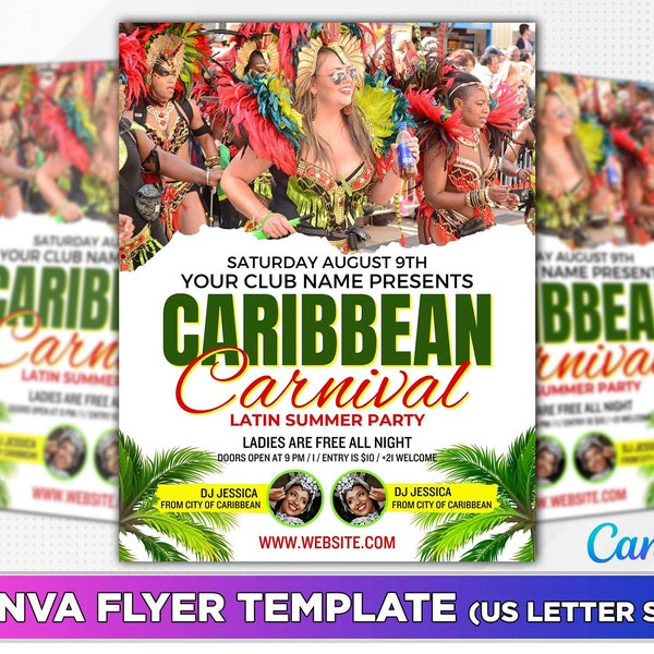 Caribbean Carnival Flyer Canva Template.