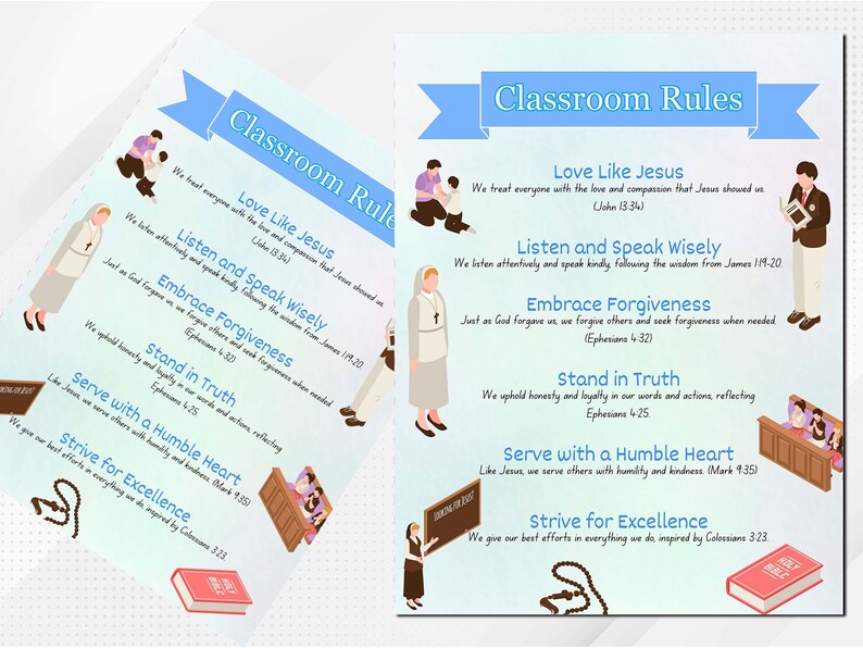 Christian Classroom Rules Poster With Bible Verses Homeschool Decor