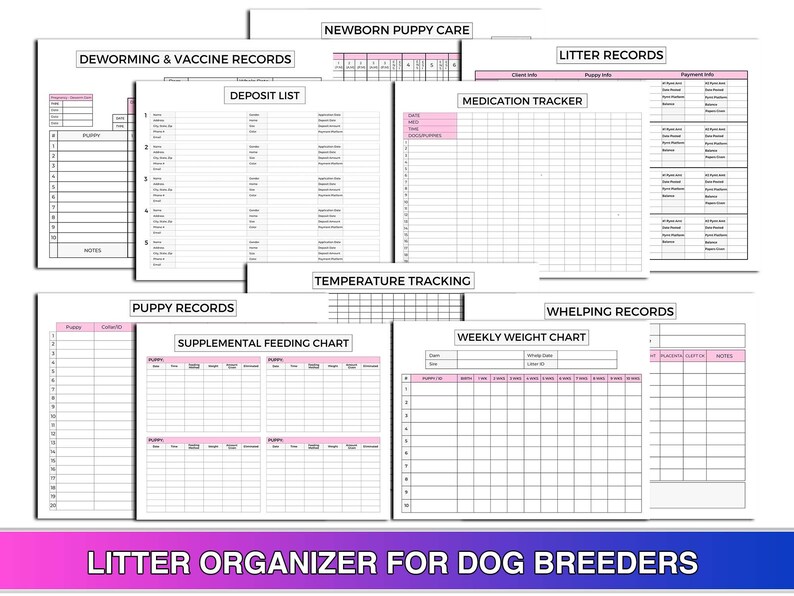 Dog Breeder Charts Bundle Canva Template US Letter Size Printable PDF ...