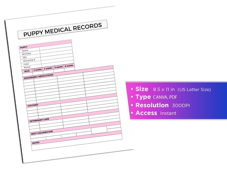 Dog Breeder Charts Bundle Canva Template US Letter Size Printable PDF ...