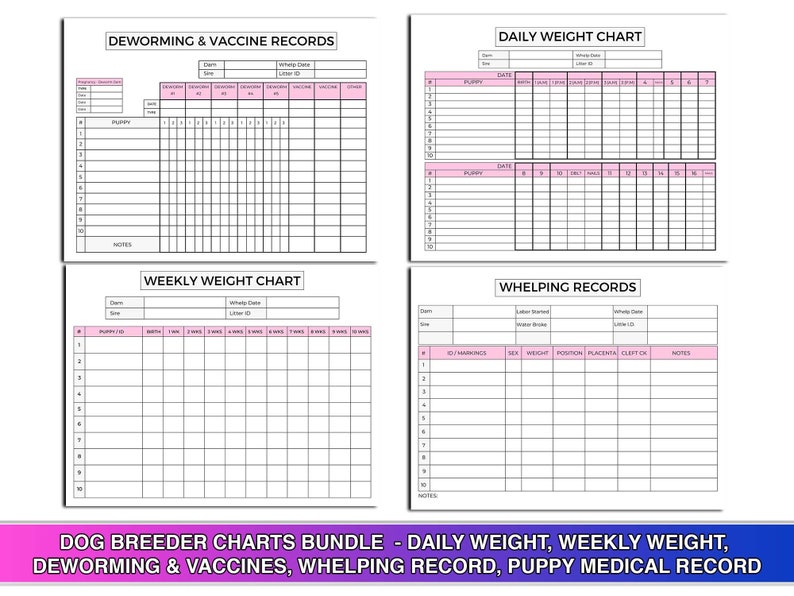 Dog Breeder Charts Bundle Canva Template US Letter Size Printable PDF ...