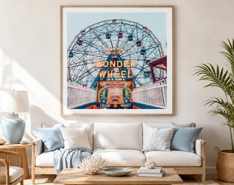Coney Island Wonder Wheel Print, Vintage Ferris Wheel Photography, Colorful Brooklyn Wall Art
