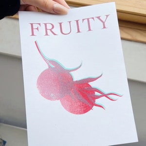 Fruity risograph print | Summer orange RISO ART PRINT | A5 handmade limited edition run fruit illustration