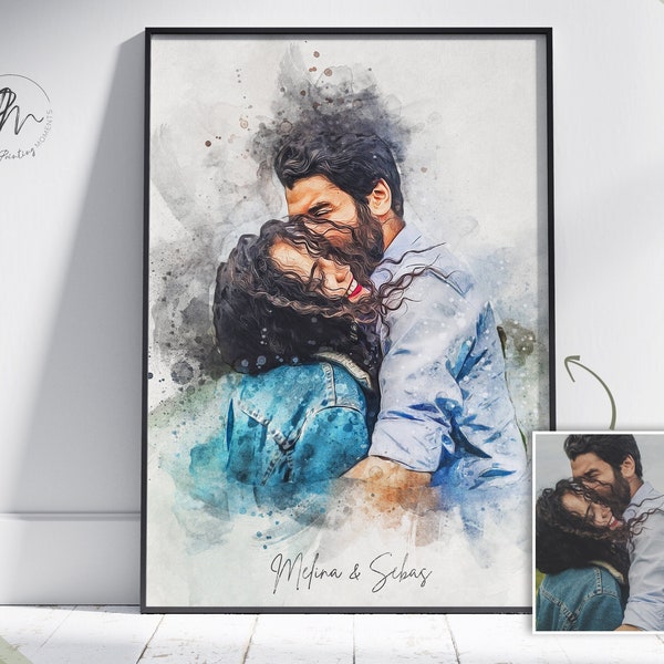 Ritratto di coppia personalizzato dipinto da foto, regalo personalizzato per coppie, ritratto di pittura ad acquerello personalizzato, ritratto di famiglia